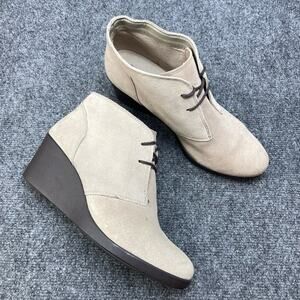 Crocs Womens Leigh Lace-Up Wedge Ankle Boot Tan Heeled Bootie Size‎ 10